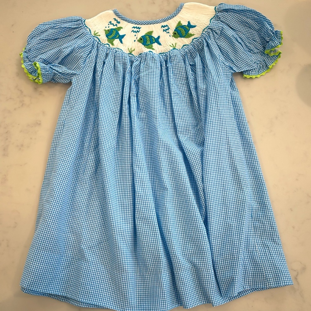 Smocked fish gingham dress 18M
